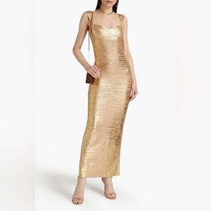 Hervé Legér Metallic Bandage Gown Gold